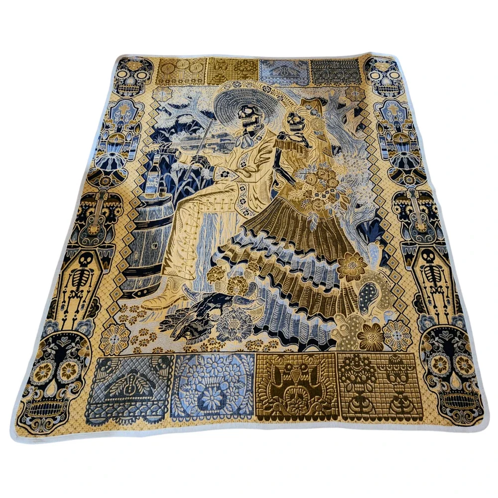 Day of the Dead Blanket Dia de los Muertos Woven Throw Calavera Couple 82x89